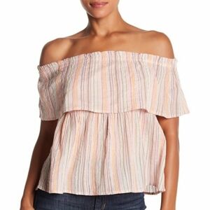 LUCKY BRAND | Metallic Stripe Crinkled Top Blouse Medium Off The Shoulder NWT